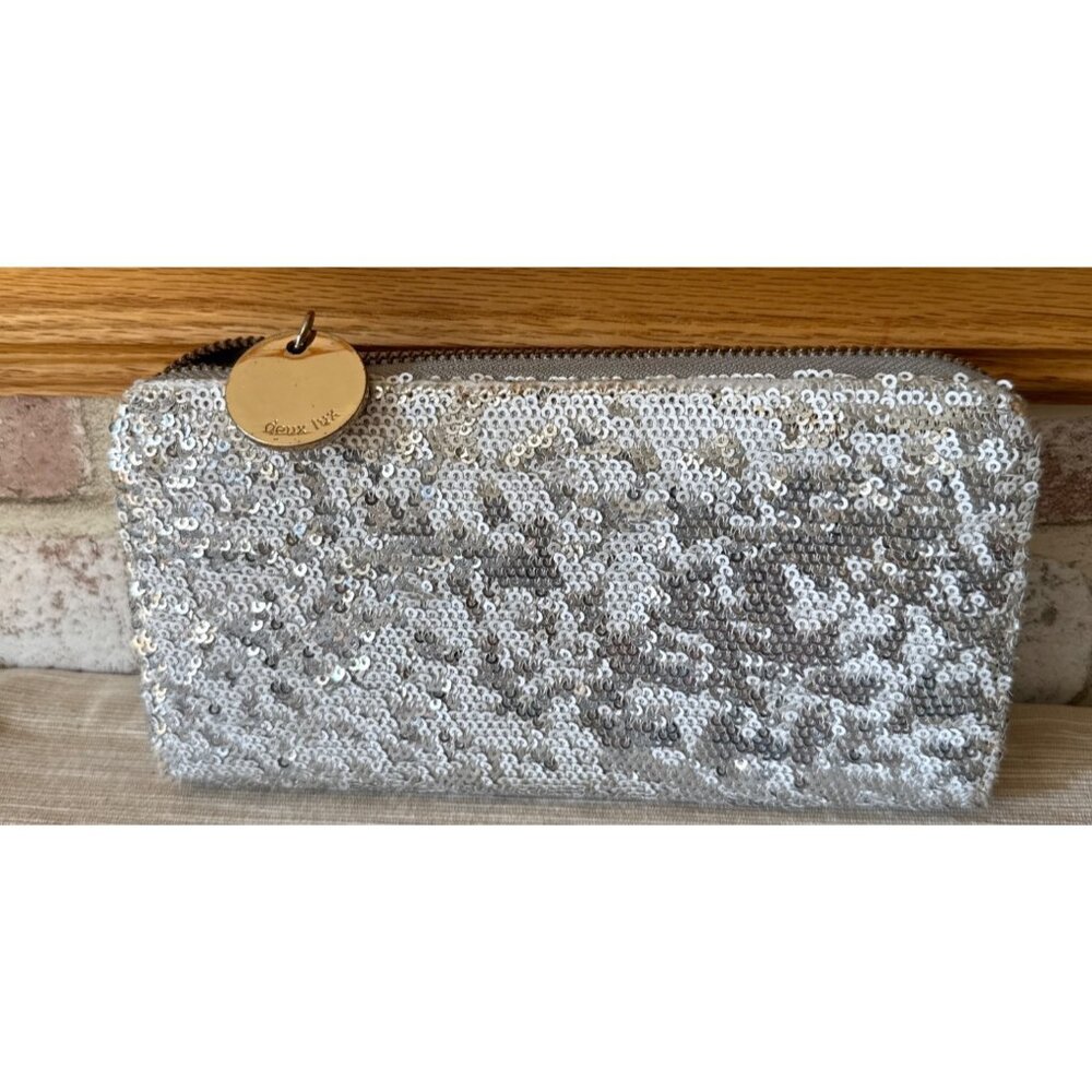 Deux Lux Silver Sequin Clutch Wallet Card Holder With Zip & Charm
